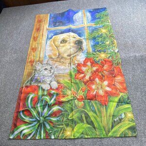 Christmas Dog & Cat House Flag By Donna‎ Race Evergreen 2012 43x29 Peaceful Pets